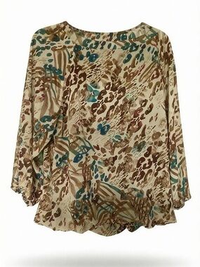 Zac & Rachel Beige Printed Skirt with Brown and Teal Accents